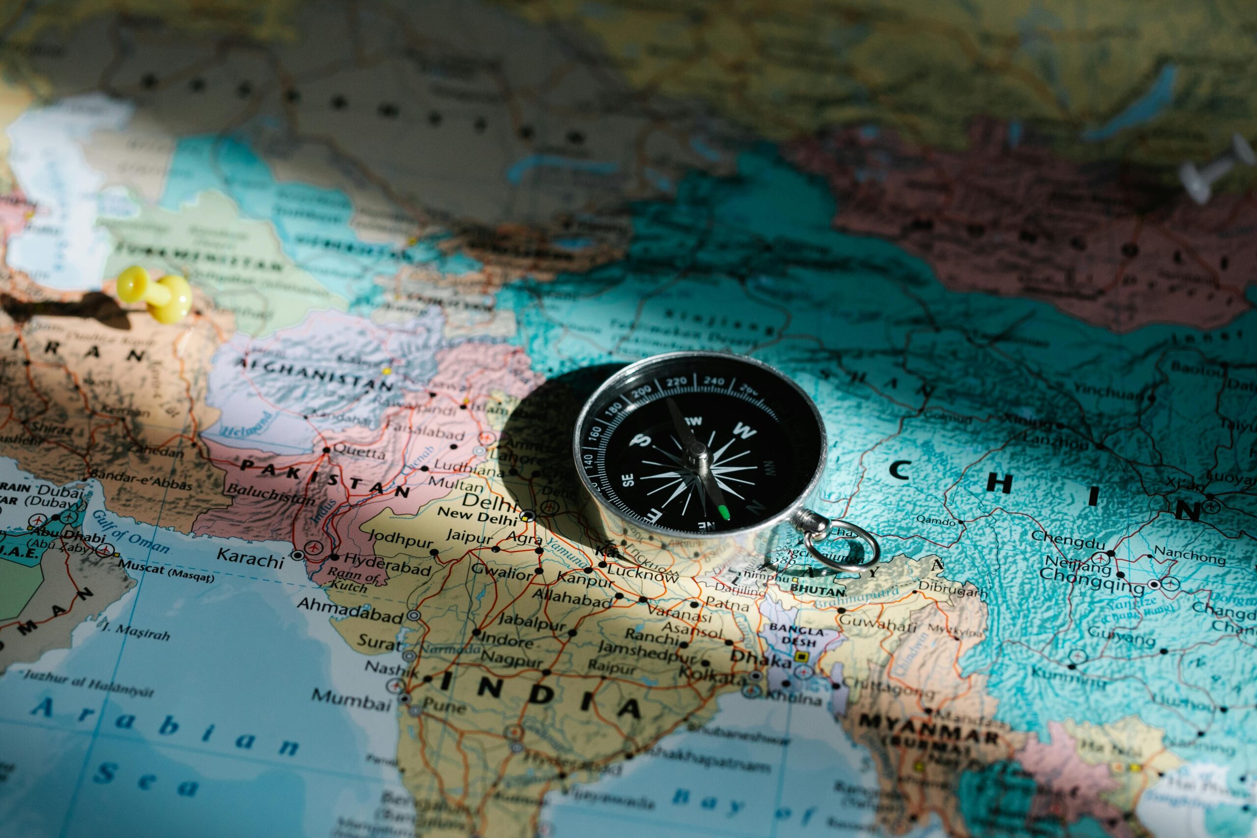 Travel to Asia Compass on Map