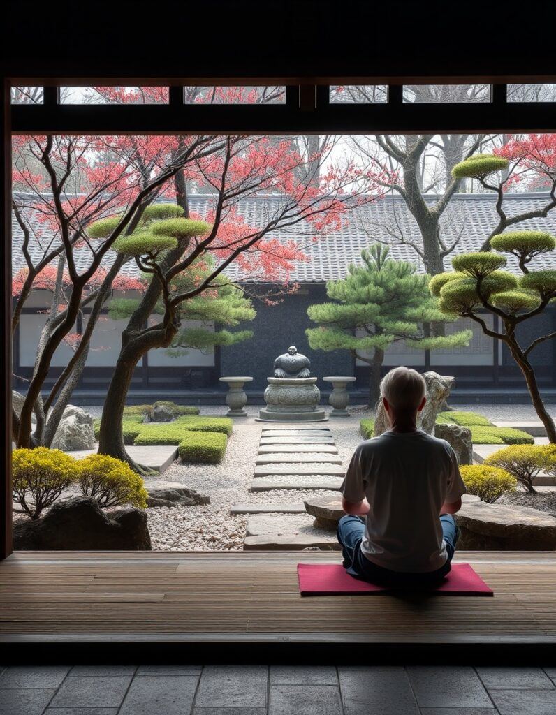 Meditating in Japanese Garden